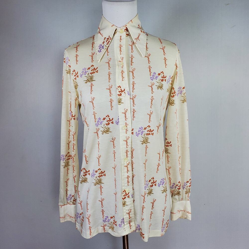 Vintage 70s Top Prairie Cottage Boho Retro Floral Forget Me Knot Dagger Sz 10